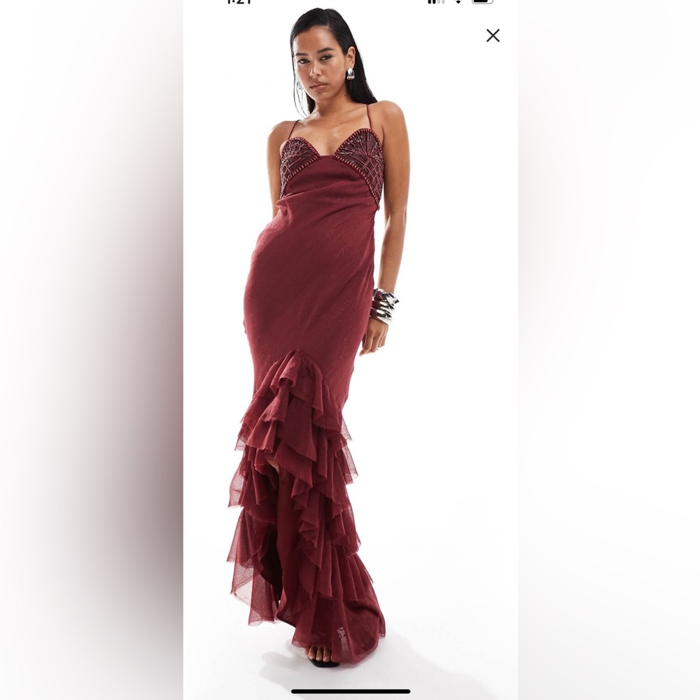 ASOS Deep Red Ruffled Maxi Dress - Picture 6 of 8